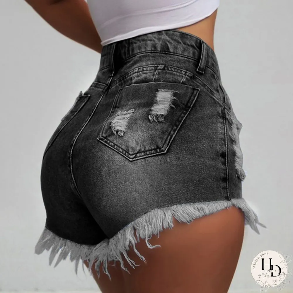 Womens Fashion Washed Frayed Denim Jean Shorts Summer Hot Pants High Waisted Jeans