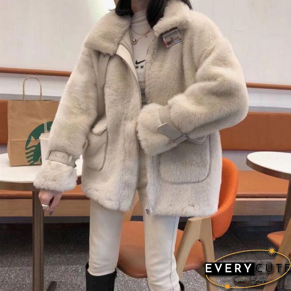 Winter High-end Imitation Fur Coat Women's Slim Thicker Loose  Cotton Top Particle Sheep Shearing Women's Hooded Fox Fur  Coat