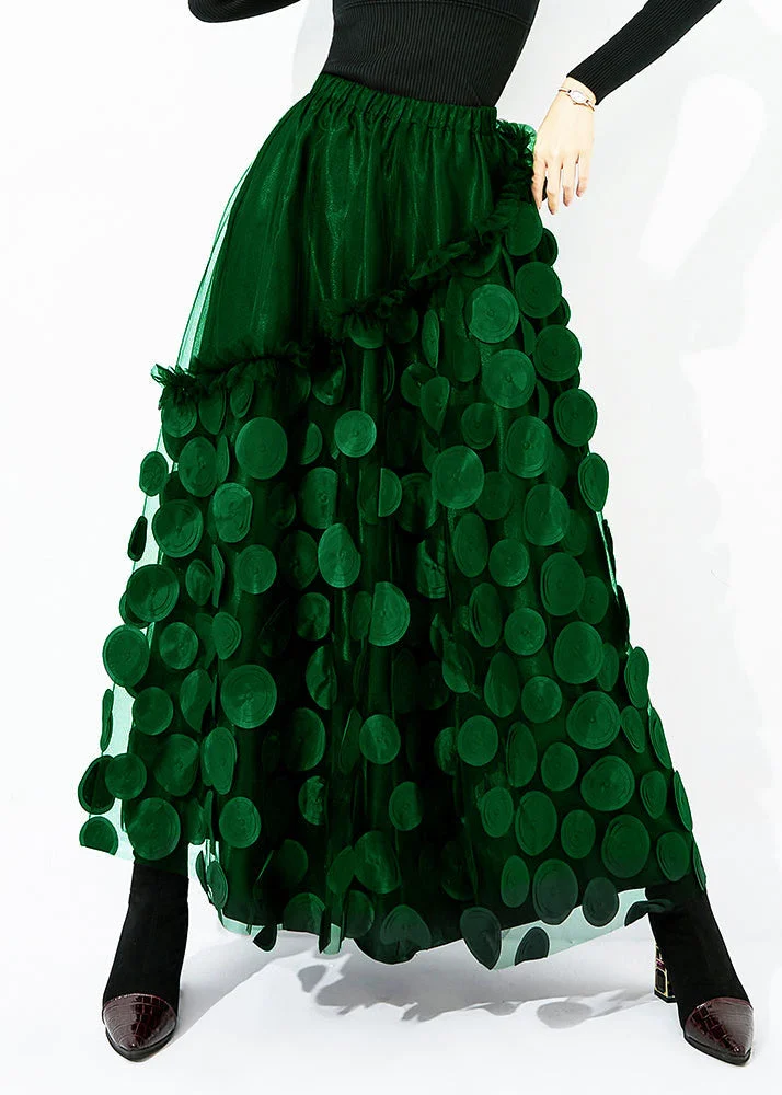 Original Design Tea Green Elastic Waist Patchwork Wrinkled Tulle Skirt Summer