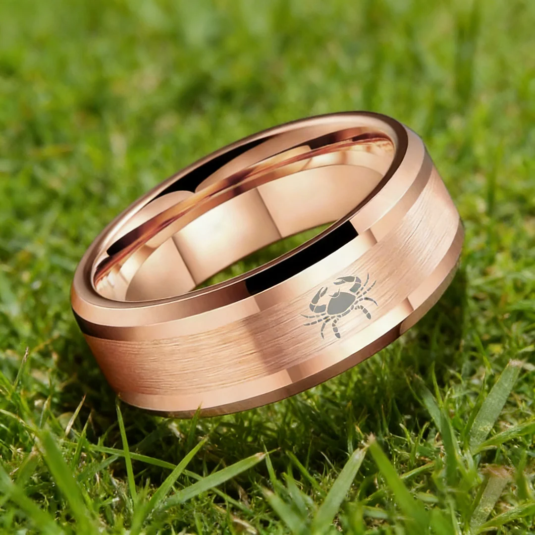 Rose Gold Cancer Tungsten Wedding Rings Beveled Edges Rose Gold Laser Etched Couple Tungsten Carbide Band 4MM 6MM 8MM Width