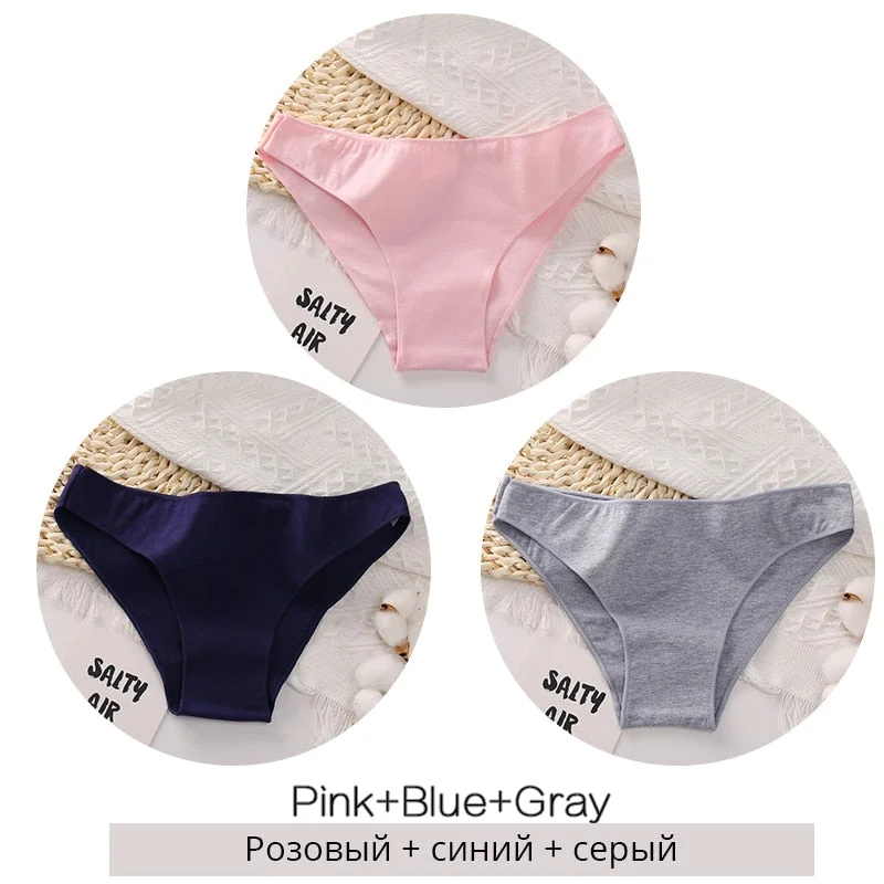 FINETOO 3Pcs/set Women Cotton Panties M-2XL Big Size Female Underwear Solid Color Briefs Underpants Ladies Cotton Panty Lingerie