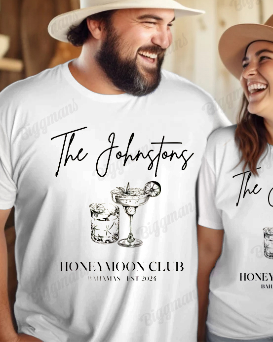 Couple Plus Size Honeymoon Club Print Short Sleeve T-Shirt
