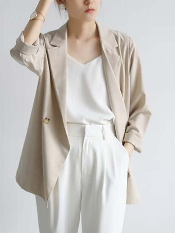 Long Sleeve Notched Lapel Loose Fit Casual Blazer