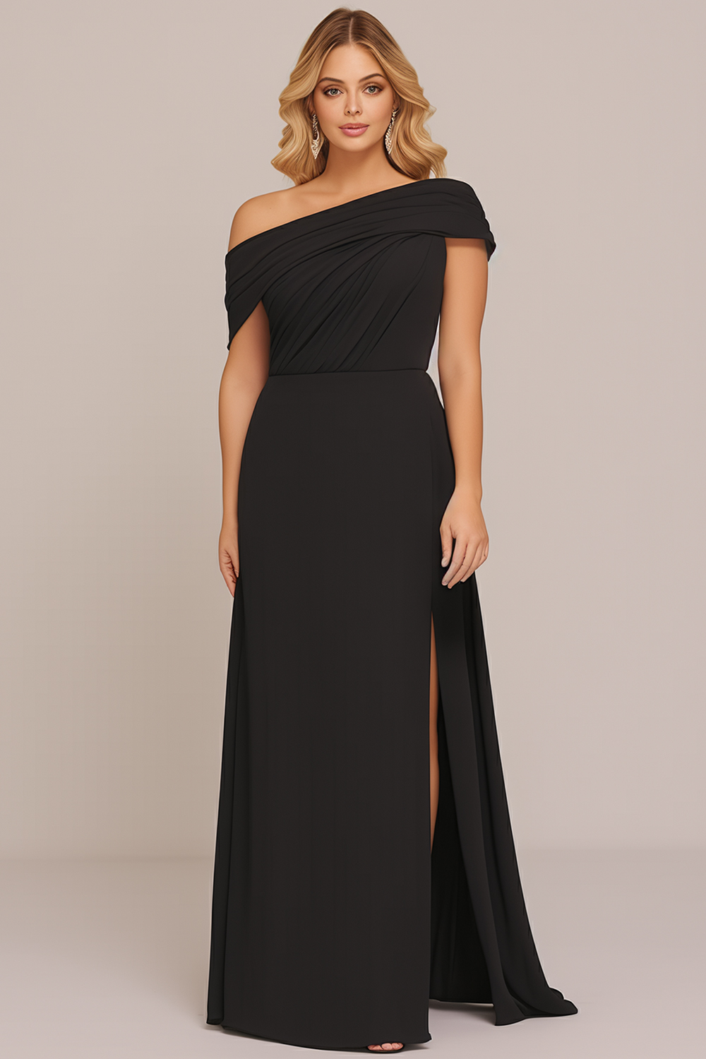 Flycurvy Plus Size Formal Black One Shoulder Split Maxi Dress 2024 - Flycurvy 