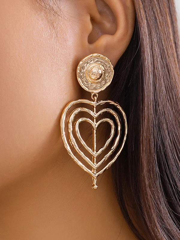 Solid Color Hollow Heart Shape Geometric Normcore Drop Earrings