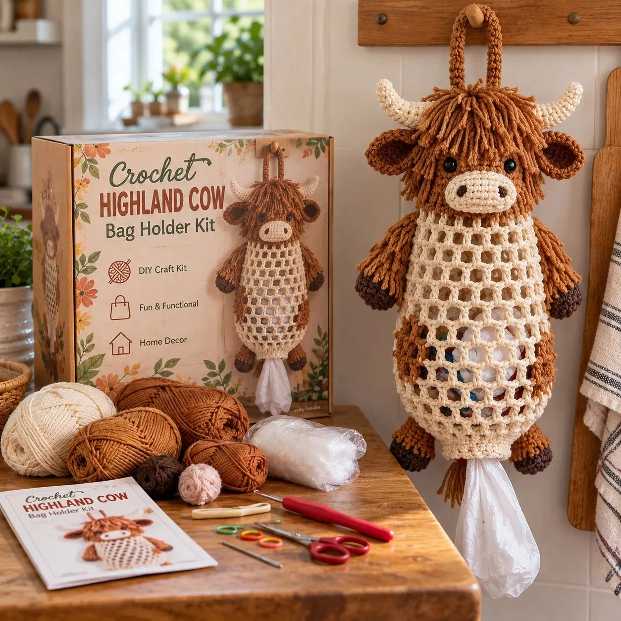 Crochet animal bag holder DIY kit detail