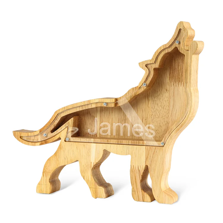 Personalized Wolf Wooden Piggy Bank Custom Name Gifts for Kids