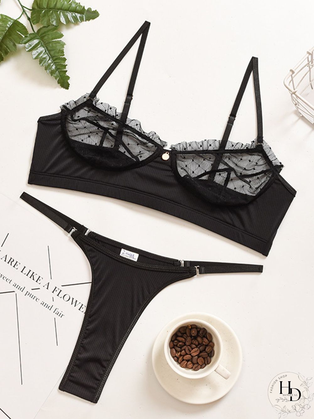 Lace Mesh Eyelashes Lace Sling Lingerie Set