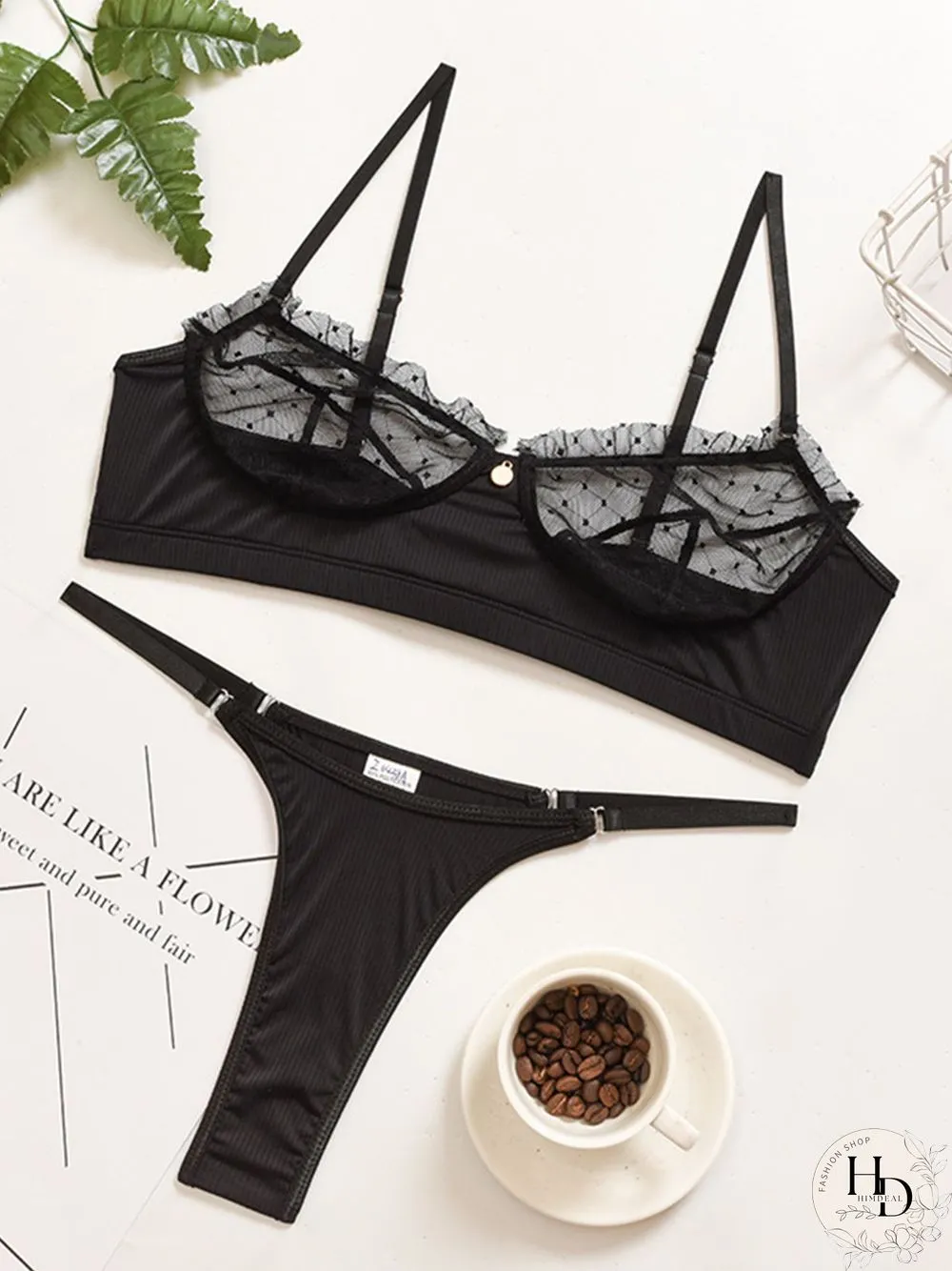 Lace Mesh Eyelashes Lace Sling Lingerie Set