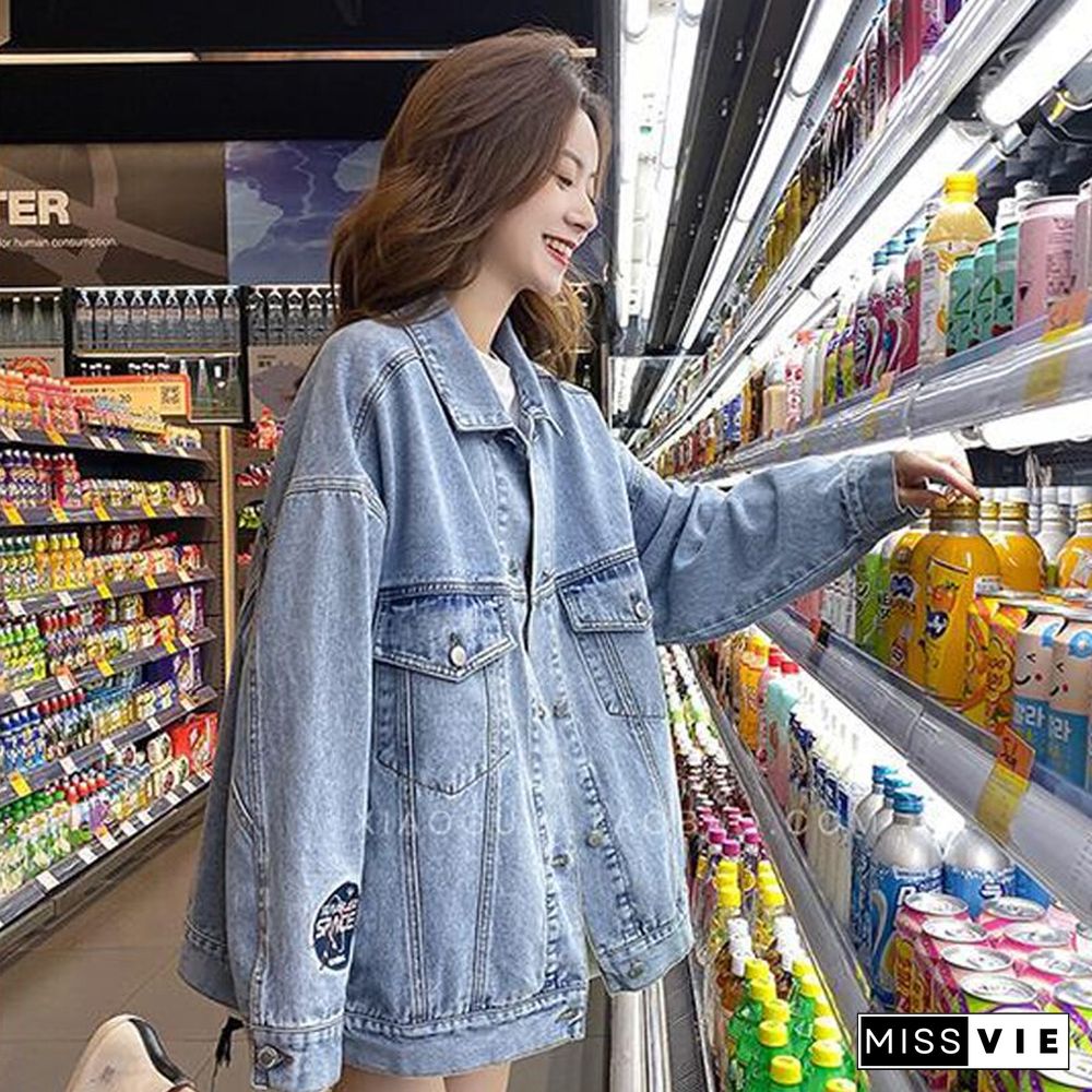 Autumn Cotton Denim Jacket Women Loose Casual Jeans Coats Patchwork Lady Outwear Korean