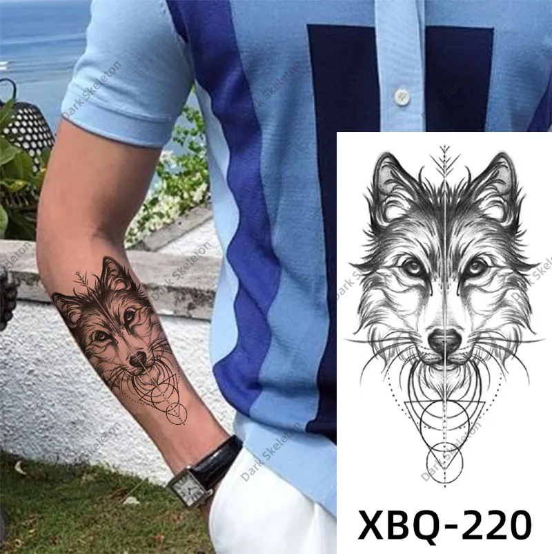 Sdrawing Black Forest Tattoo Sticker For Men Women Children Tiger Wolf Death Temporary Tattoo Fake Henna Skeleton King Animal Tatoo