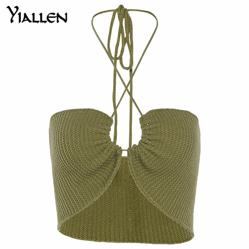 Yiallen Summer Sexy Solid Knit Bandage Hollow Out Backless Women Camisole 2022 New Party Vacation Street Clubwear Female Top