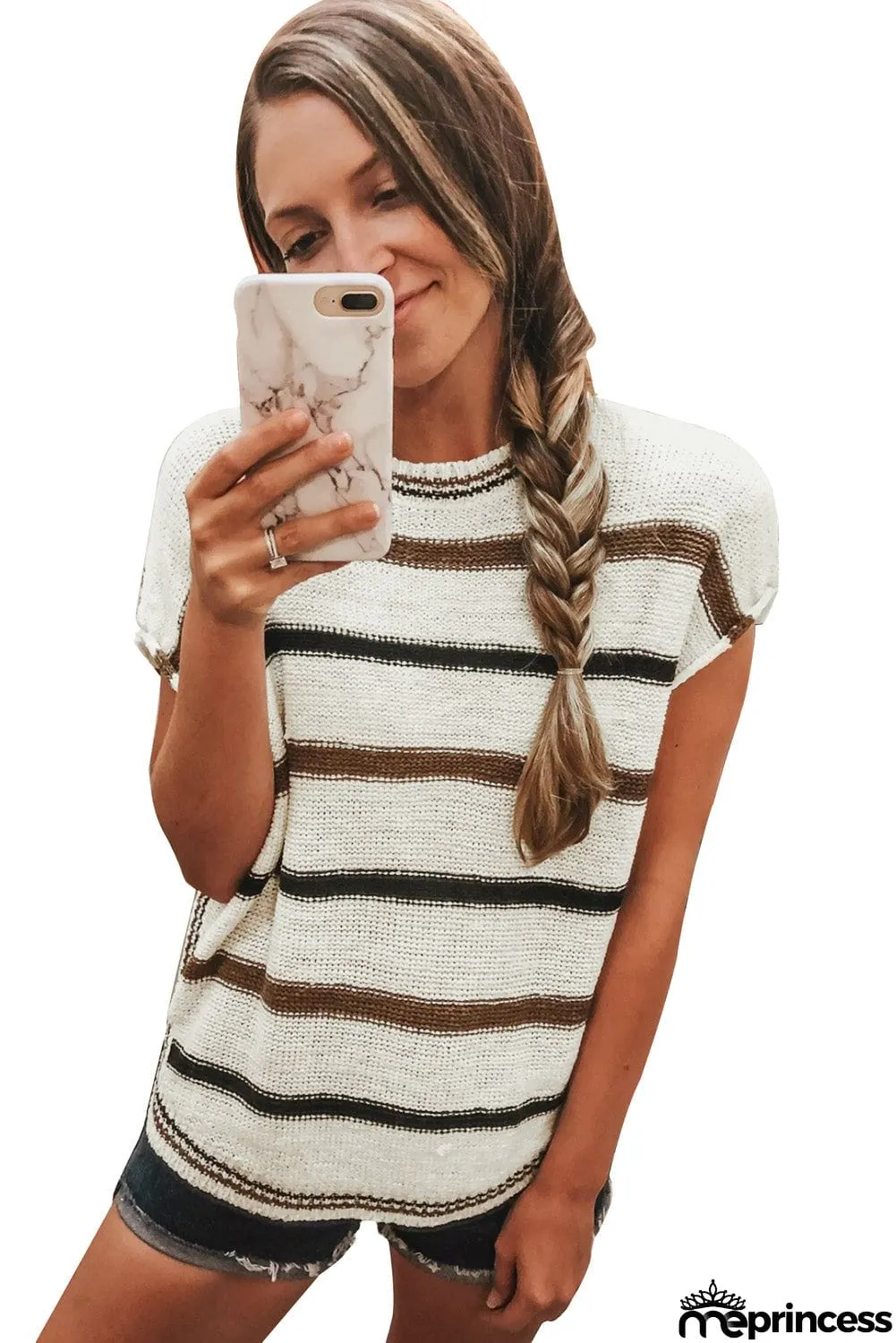 Striped Short Sleeve Knit Top