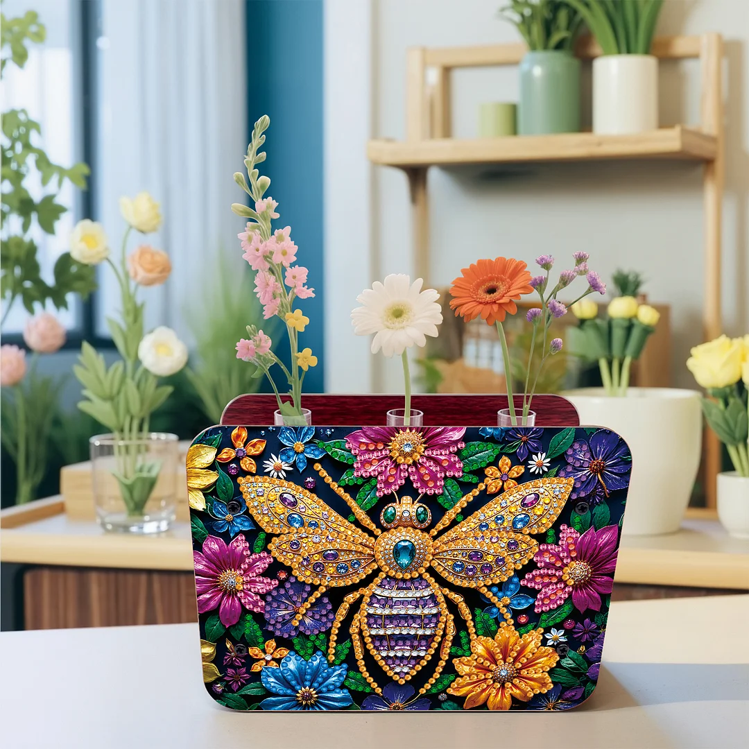 Bee DIY Flower Vase Wooden Double Sided Desktop Diamond Art Kit for Home Decor