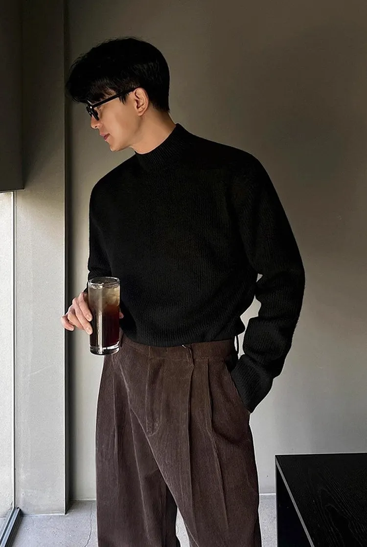Men's Knit Mock Neck Sweater Winter Pullover for Casual Layering