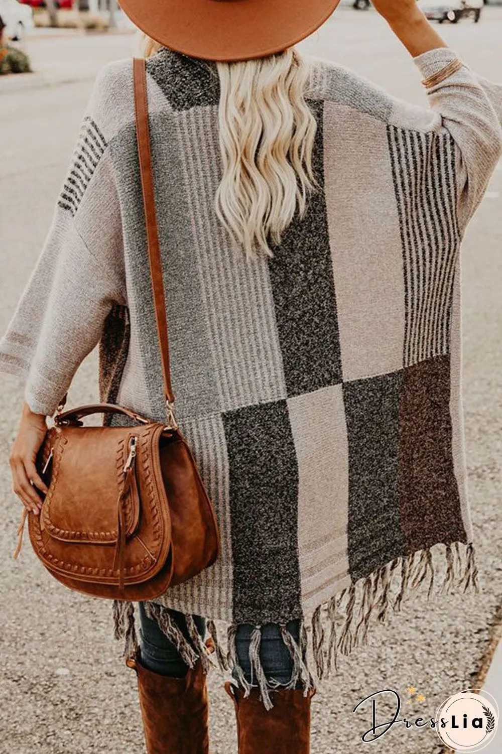 Fringe Colorblock Open Front Cardigan