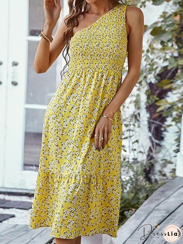 Women's Dresses Sloping Shoulder Floral Print Midi Dress