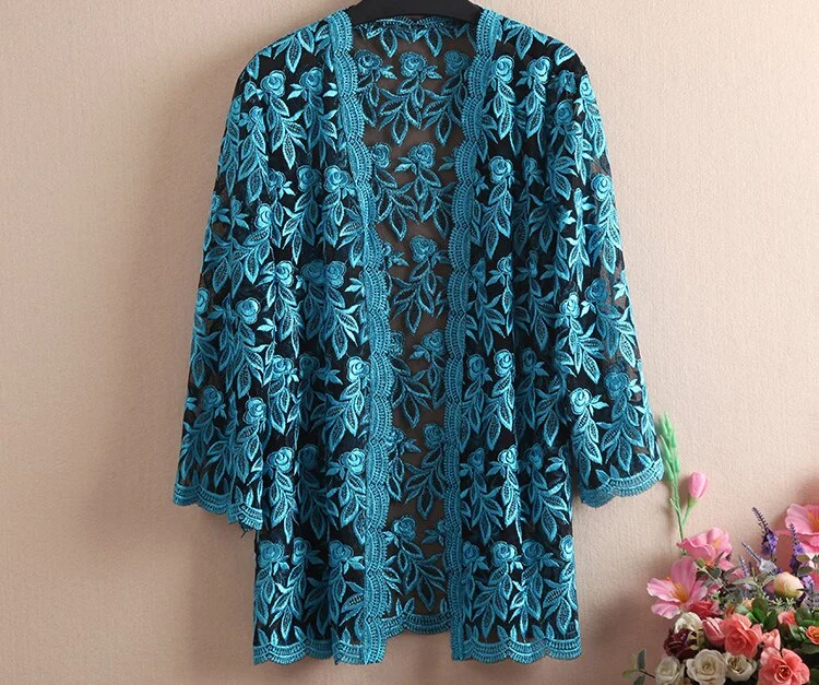 Summer Lace Cardigan Embroidery Women Casual Vintage Jackets Mujer Coat Jaqueta Feminino Casaco De La Big Plus Size 2XL~4XL W184
