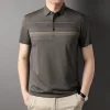 Cotton lapel striped business casual polo shirt
