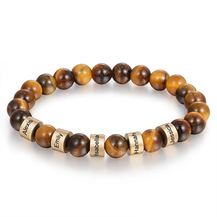 Pulsera 5 Nombres Personalizados Piedras Ojo de Tigre Marrón Pulsera Hombre