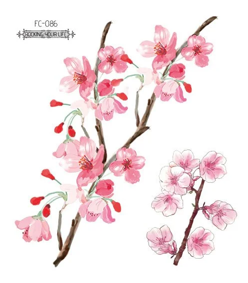 24 Kinds Flower Tattoo Temporary Body Sticker Gradient Color Pink Sakura Flowers Disposable tatouage temporaire