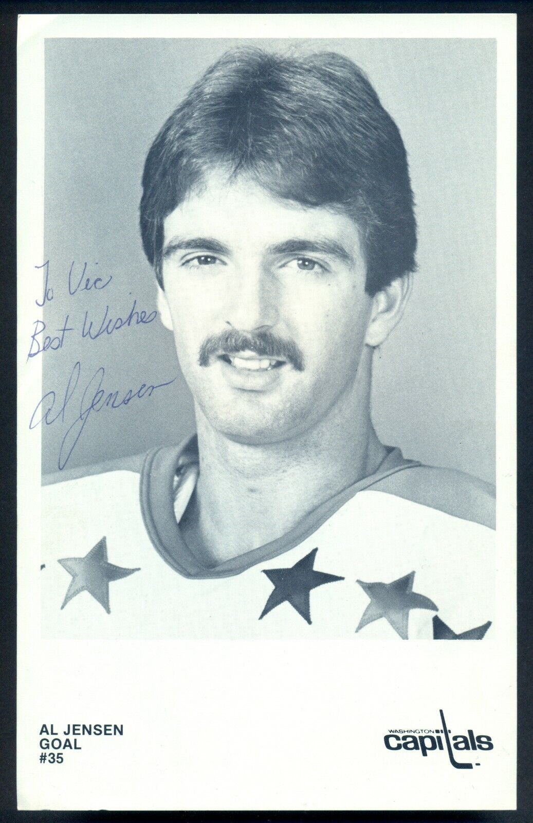 1980's Al Jensen Autograph signed on Washington Capitals Team issue Photo Poster painting