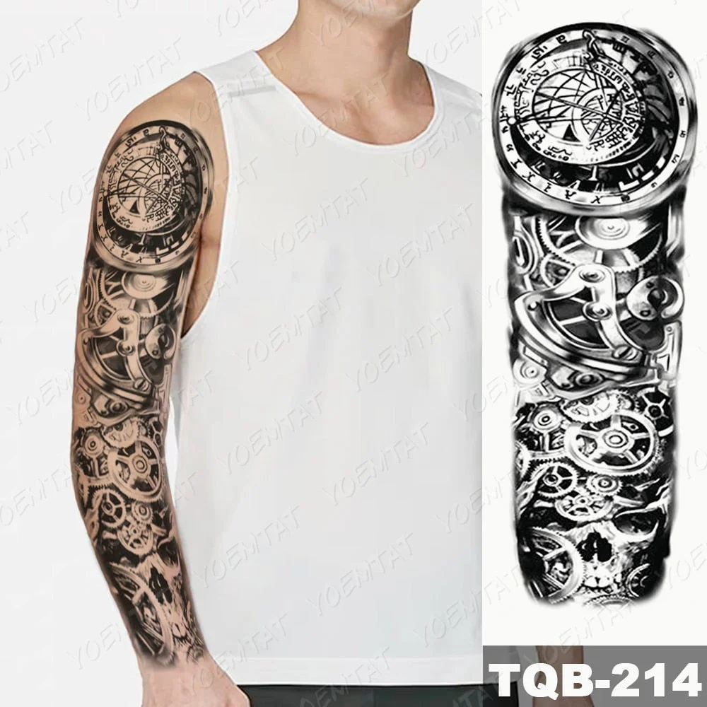 Men Full Arm Waterproof Temporary Tattoo Sticker Clock Rose Tiger Totem Transfer Body Art Fake Tatoo Cool sexy tato Woman