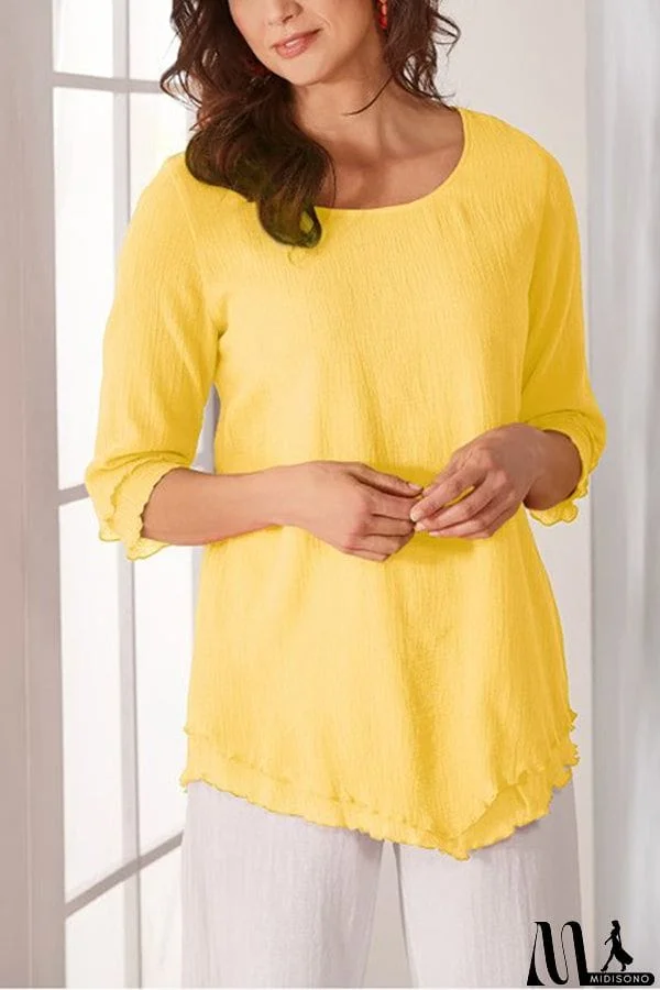 MidiSono - Layered Mid-sleeve Chiffon Top