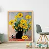 Van Gogh Sunflowers And Black Cat-11CT Stamped Cross Stitch 40*50cm/15.75*19.69in