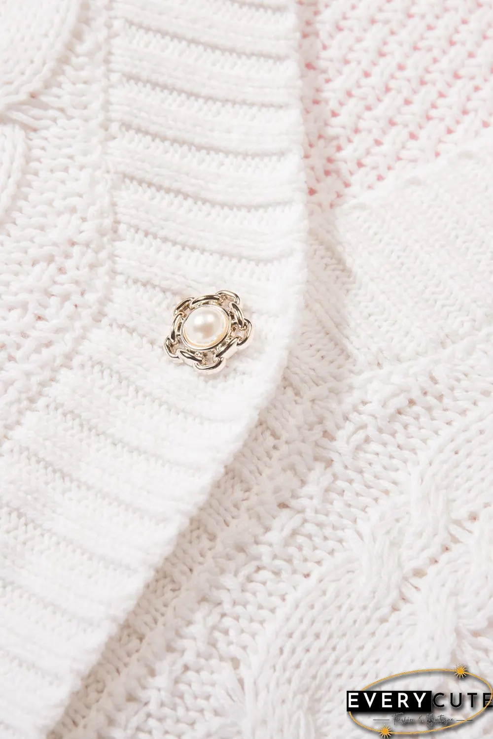 White Buttons Weave Knit Cardigan