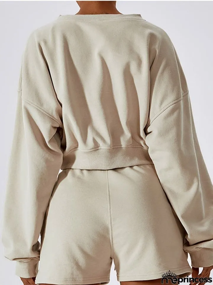 V-Neck Dropped Shoulder Sports Sweatshirt