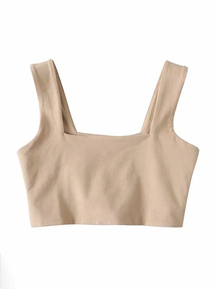 Women Square Neck Chunky Strap Top Fitted Crop Tank