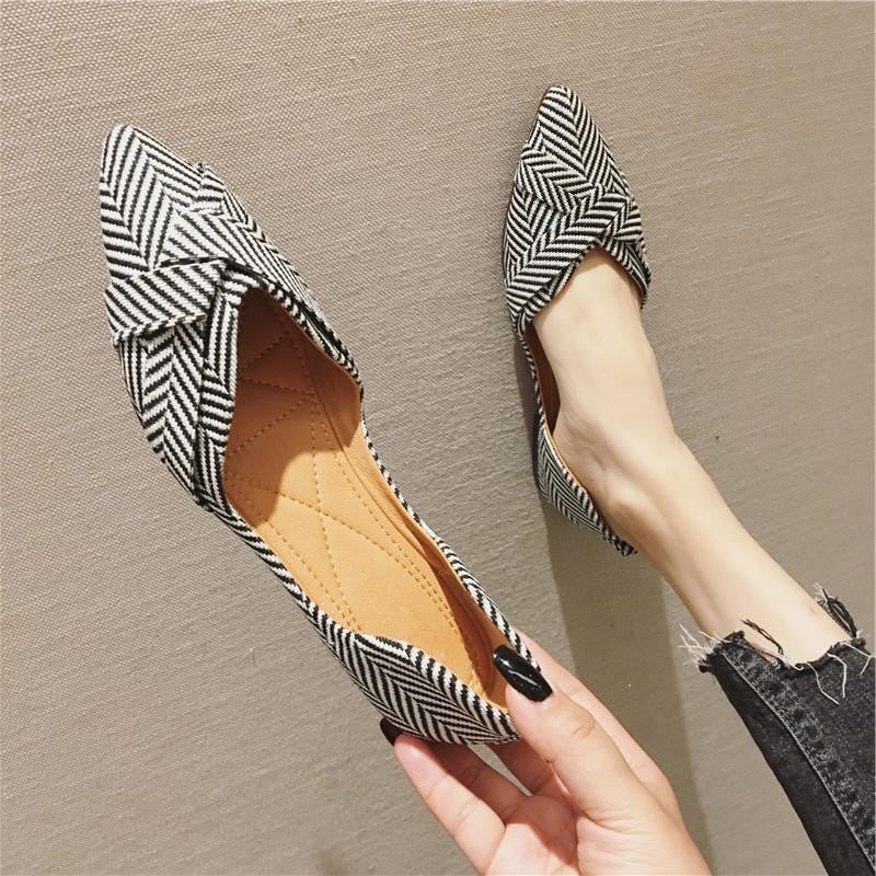GOOSHOE Striped Pointed Toe Comfortable Flats