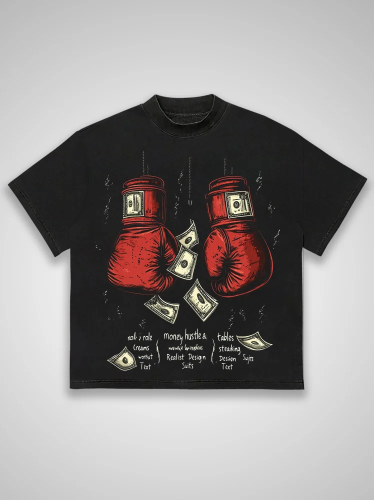 Vintage Boxing Fighting Pattern Cotton T-shirt