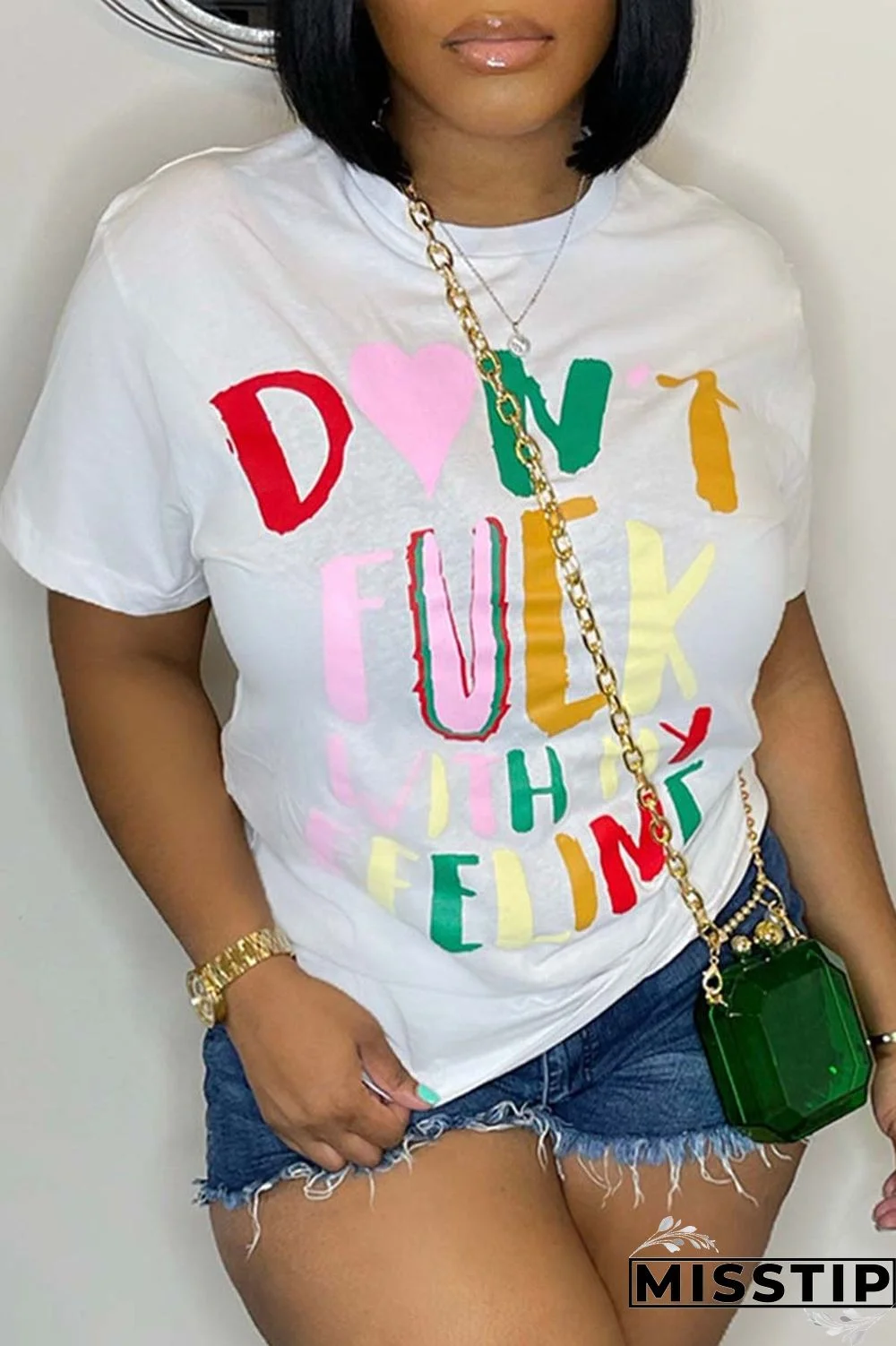 White Casual Letter Print Basic O Neck T-Shirts