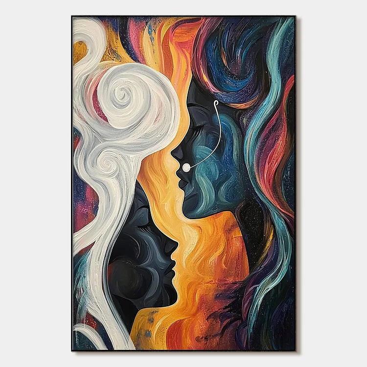 CONNECTED SOULS: Figurative Oil Painting of Two Faces（Canvas painting）