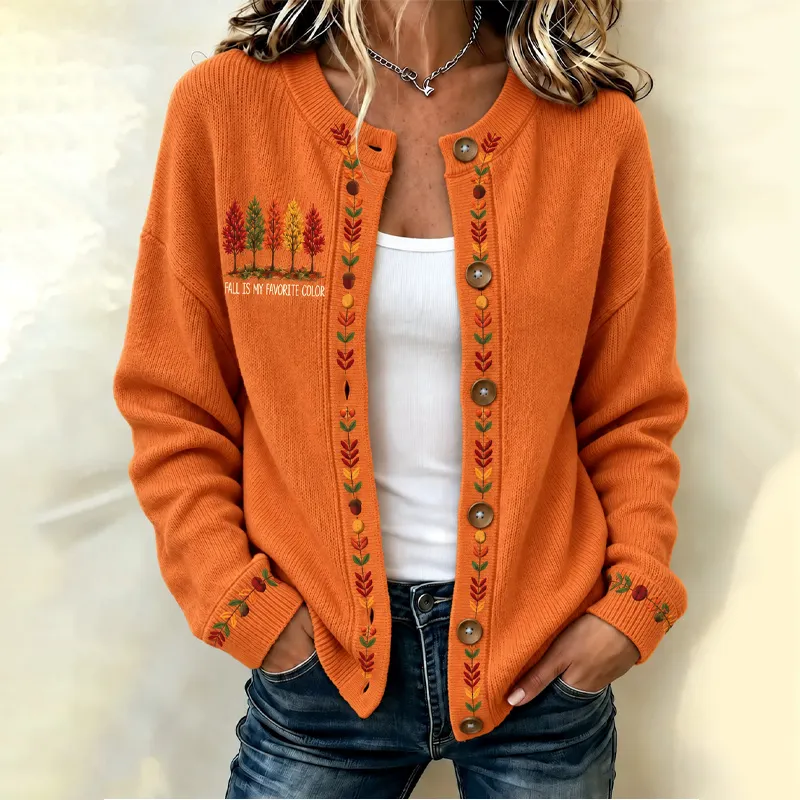 Comstylish Women's Fall Halloween 'fall Is My Favorite Color' Pattern Knit Cardigan