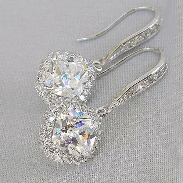 Luxury 925 Sterling Silver Diamond Dangle Drop Earrings for Women Elegant Fashion Noble Lady Earrings Wedding Engagement Anniversary Jewelry - Shop Trendy Women's Fashion | TeeYours