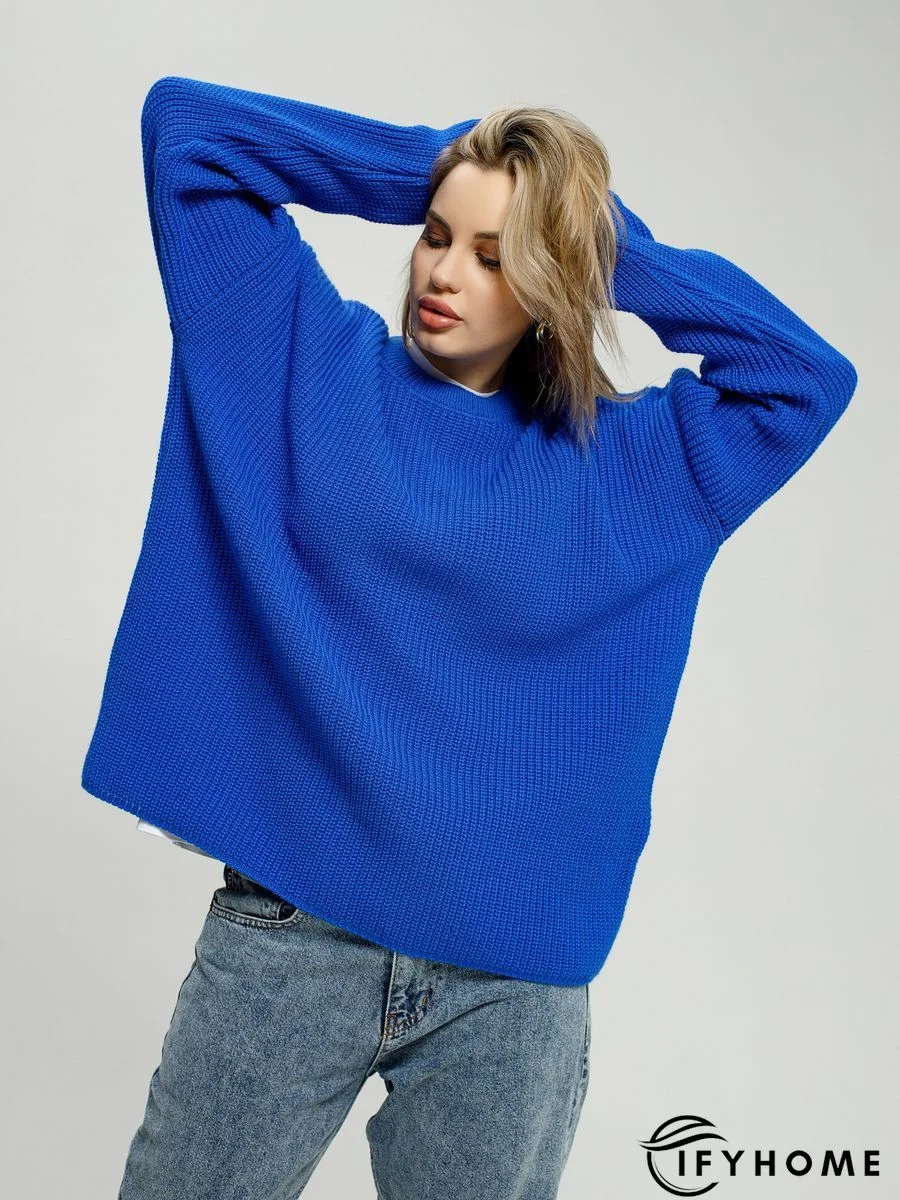 Casual Knitted Plain Round Neck Vintage Tunic Sweater Knit Jumper | IFYHOME
