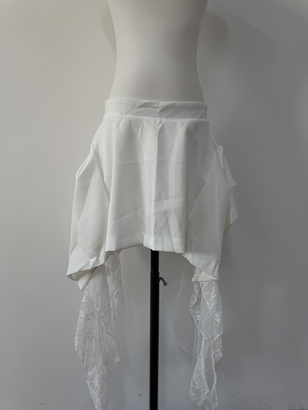 Toneke Summer Korean Style Ruffle White Skirt for Women New Spicy Girl Lace Splicing Irregular High Waist Slimming A-line Short Skirt