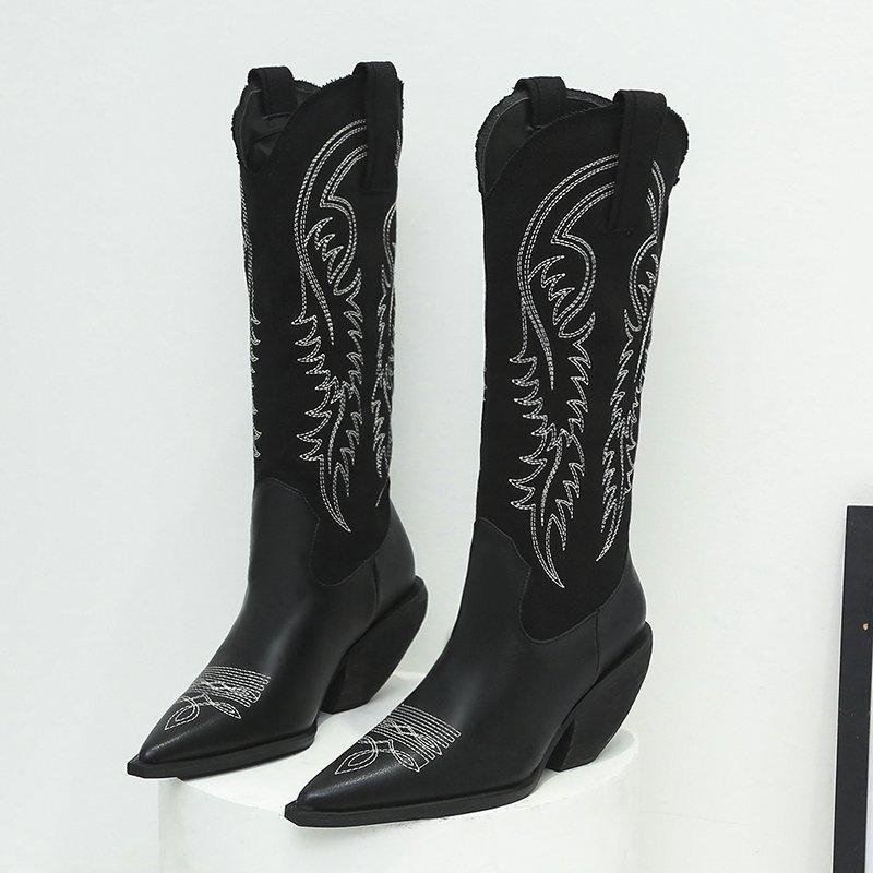 Autumn and Winter New Leather Boots European and American Wind Arrow Embroidered High-Barrel Boots. | IFYHOME