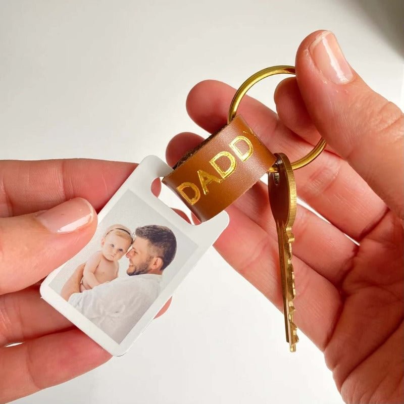 Personalized Dad Photograph Colorful Leather Keyring Best Father's Day Gift for His Dad