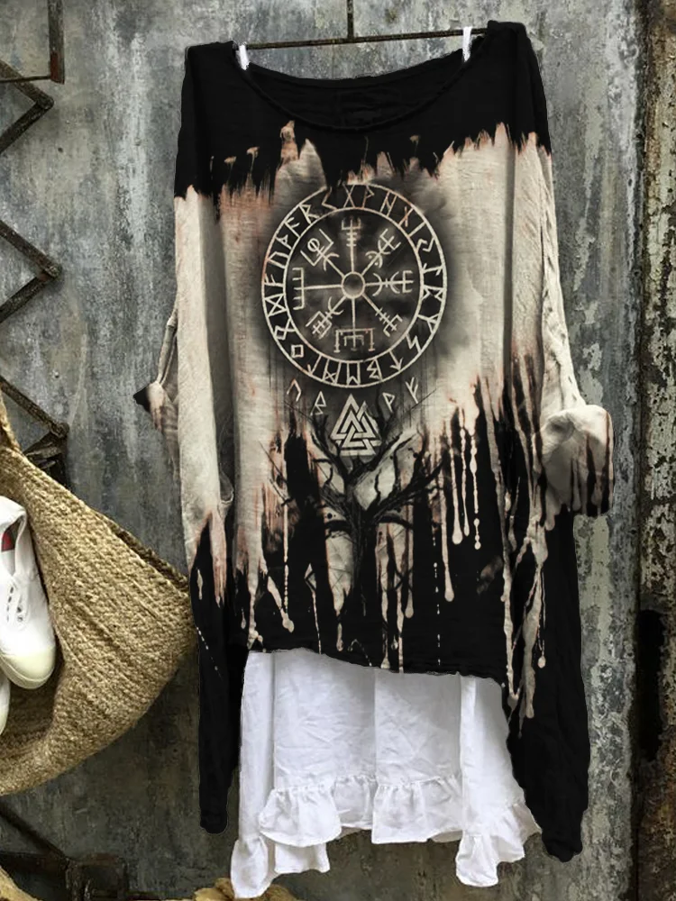 Mystical Viking Totem Vintage Bleached Linen Blend Tunic