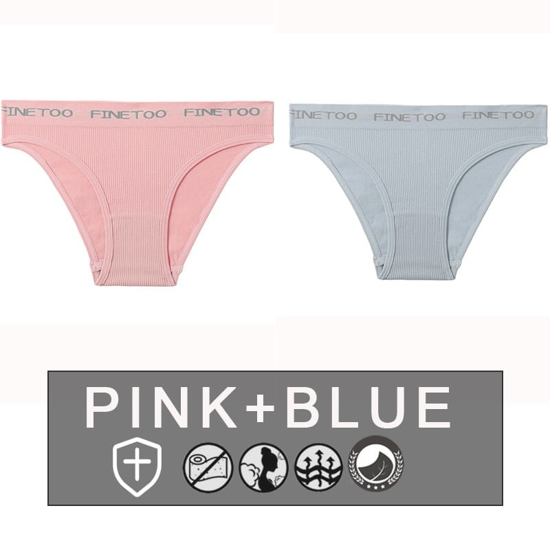 FINETOO 2PCS/Set Women's Seamless Panties Midi-Waist Femme Underpants Briefs Underwear Lingerie Letter Printed 9 Colors Pantys