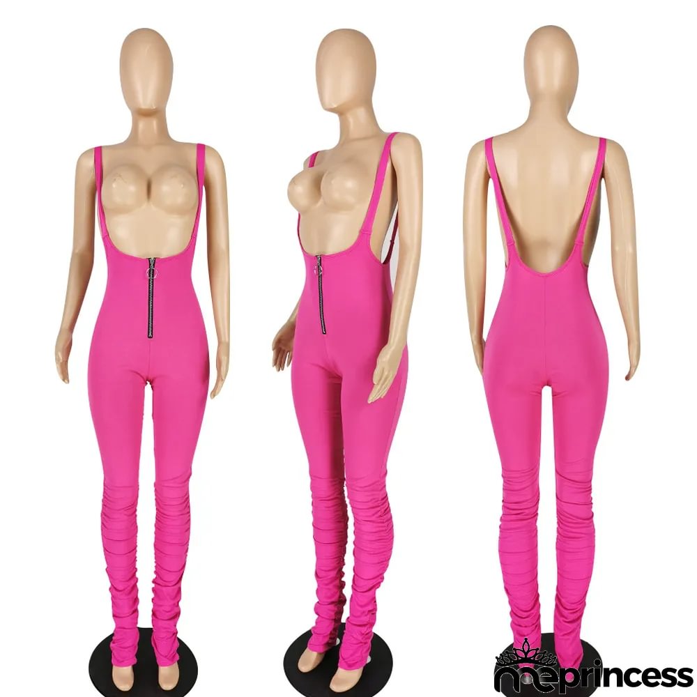 Plus Size Casual Solid Color Sling Jumpsuit