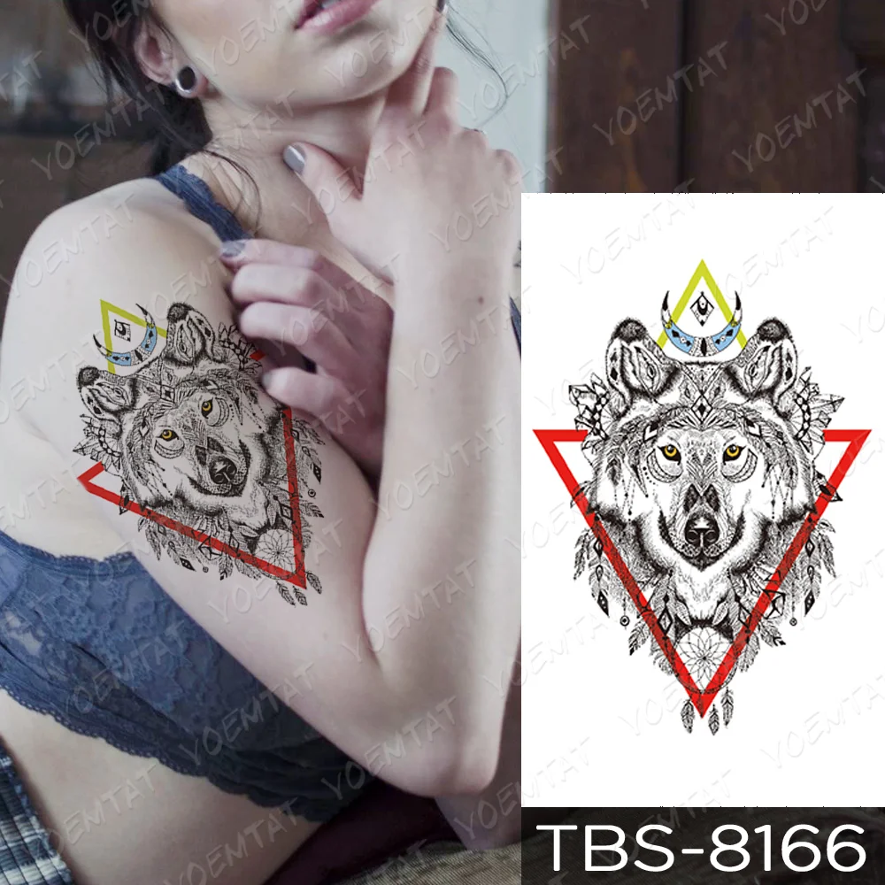 Sdrawing Temporary Tattoo Sticker Yin Yang Dragon Feather Wings Flash Tattoos Wolf Totem Body Art Arm Fake Tatoo Men