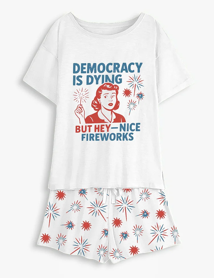 Women's Democracy Is Dying Fourth of July Short Sleeve Pajama Set