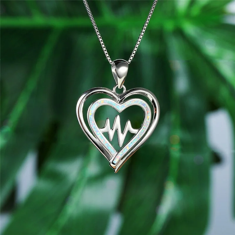 Cute Female Love Heart Pendant Necklace Rose Gold Silver Color Chain Necklaces For Women Luxury Opa Stone Wedding Necklace