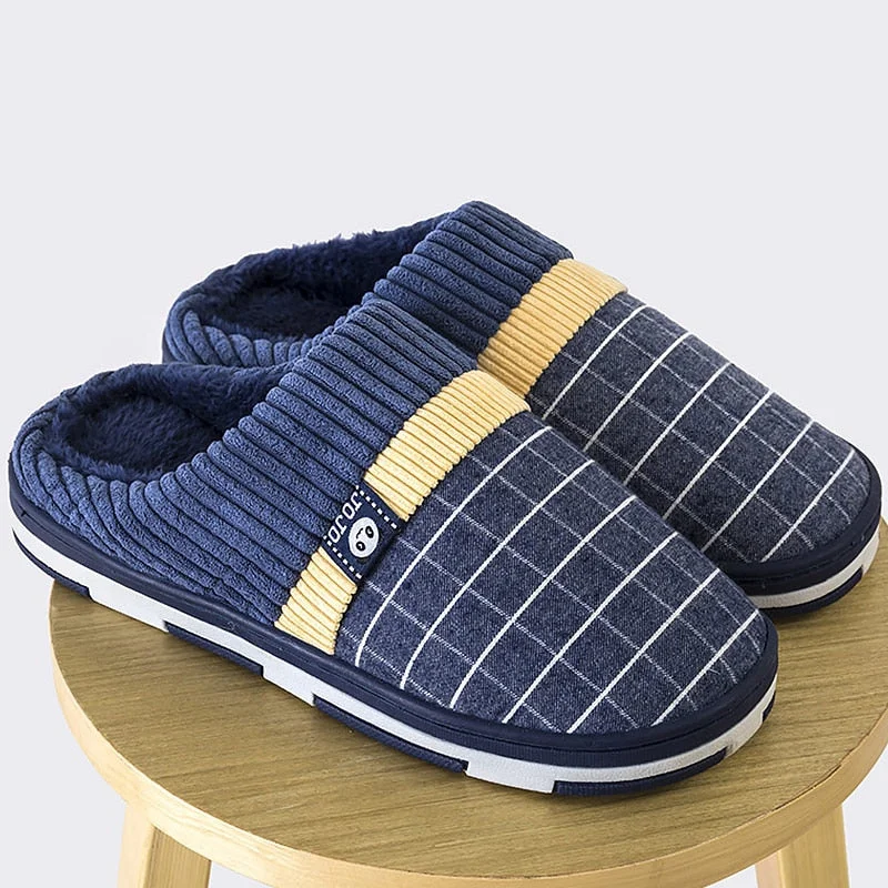 2020 Men Slippers New Warm  Men's Slippers Short Plush Flock Home Slippers for Men Hard-wearing Non-slip Sewing Soft Male Shoes