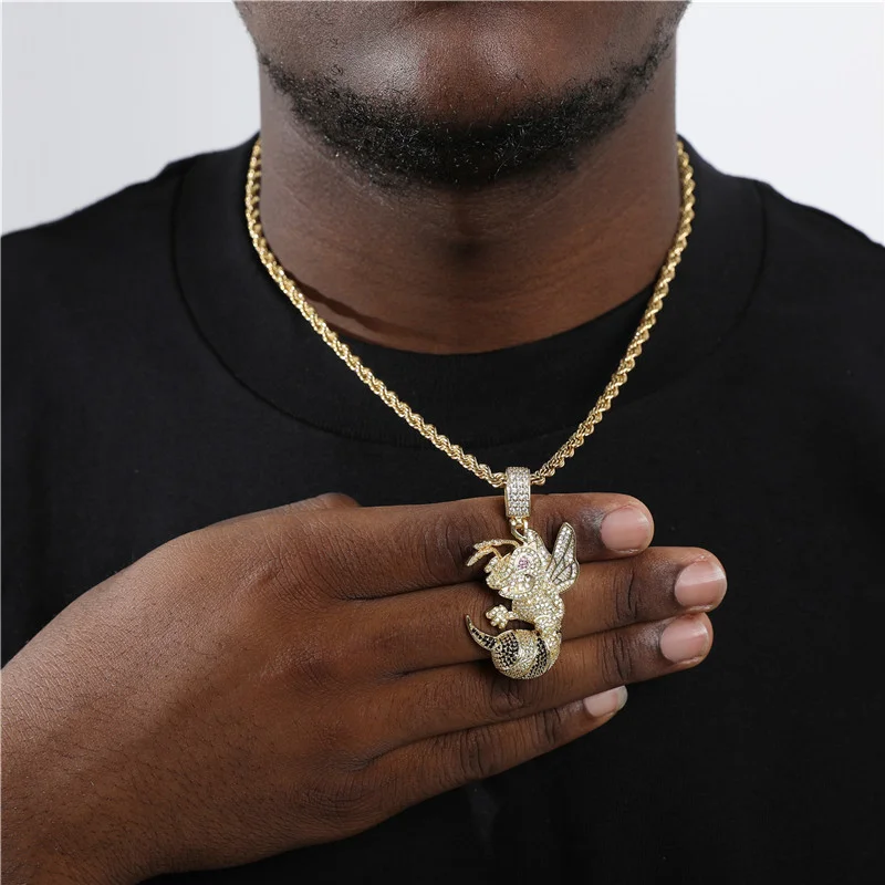Iced Out Bee Pendant Necklace Full Diamond Hip Hop Necklace-VESSFUL